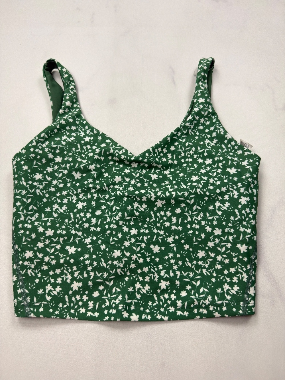 Floral Cropped Tank Top Green Modern Feminine Fitted - Womens M